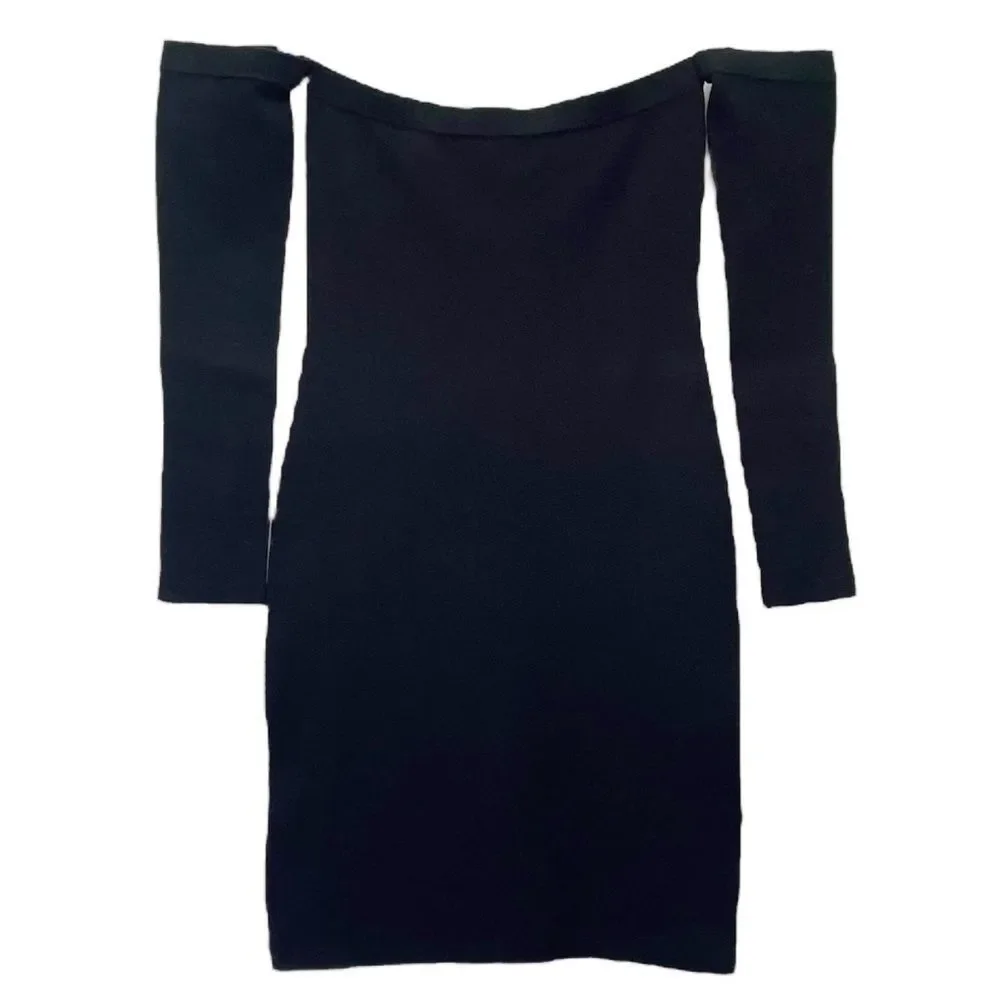 L’Agence Felicia Black Knit Off The Shoulder Fitted Bodycon Dress Size XXS
